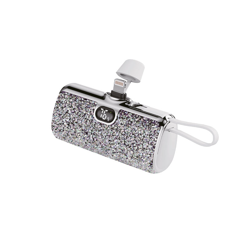 Asli Global 5000mAh PowerPod Luxe Lightning Mini Diamond PowerBank with Built in Type-C Cable | Silver Asli Global 5000mAh PowerPod Luxe Lightning Mini Diamond PowerBank with Built in Type-C Cable | Silver